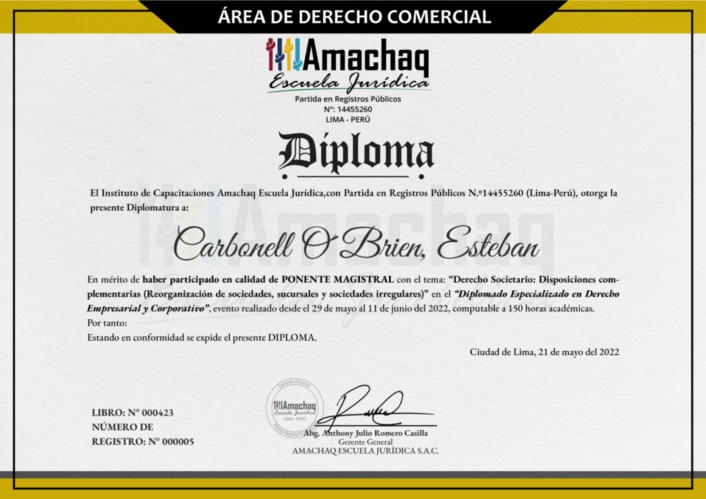 Diploma Especializado en Derecho Empresarial y Corporativo