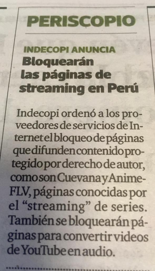 INDECOPI ANUNCIA: Bloquearán las páginas de streaming en Perú