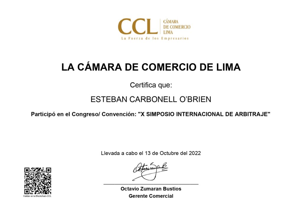 Certificado de Participación en el Congreso/ Convención: "X Simposio Internacional de Arbitraje 