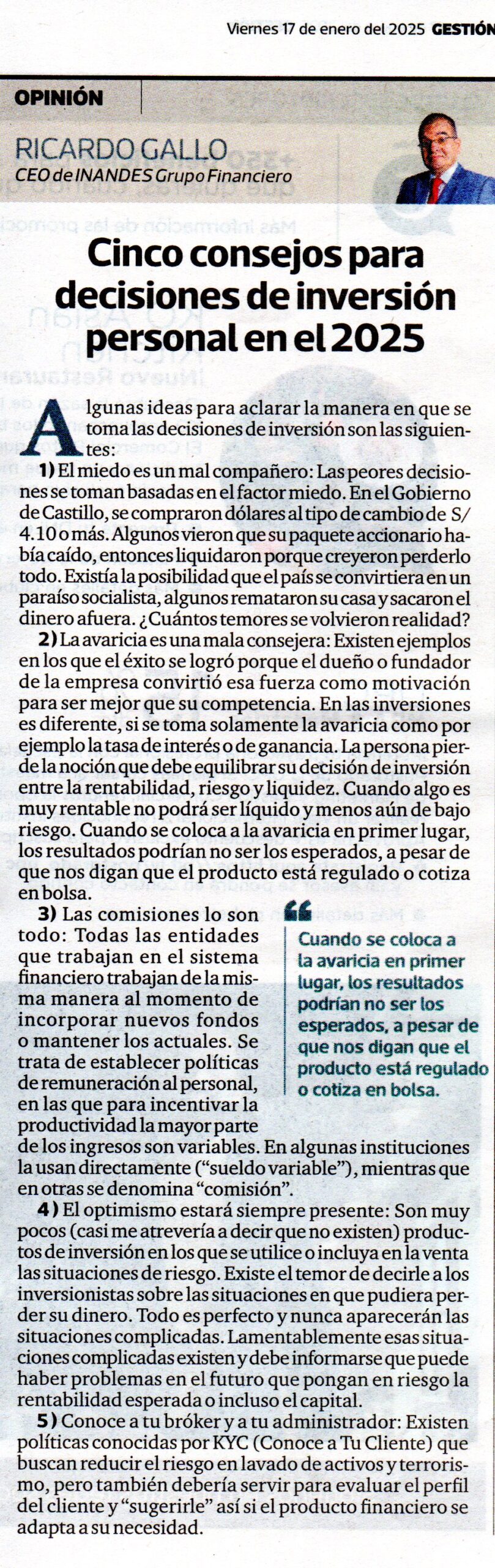 Cinco consejos para decisiones de inversión personal en el 2025 ...